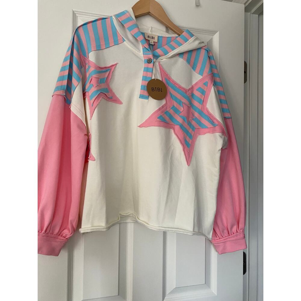 Bibi Pink Blue Stars Hoodie NWT